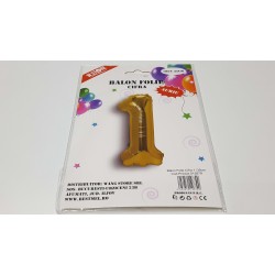 Balon folie, aniversare, cifra 1, 35 cm, culoare auriu